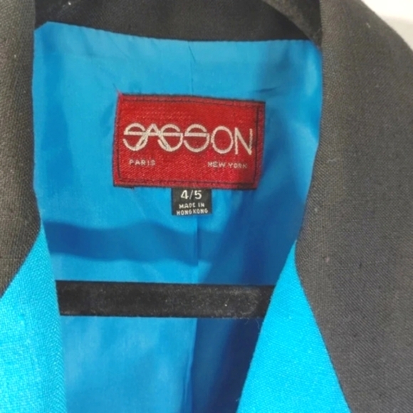 Vintage Sasson Blazer Jacket Aqua Blue Paris New York City Turquoise 80s - Picture 4 of 16